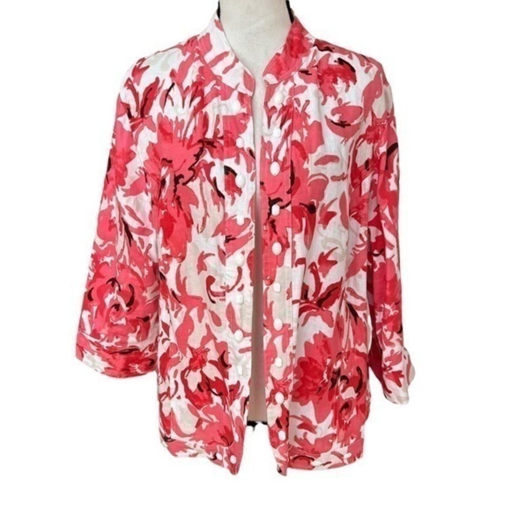 Elementz 100% linen floral embelished open front blazer Size L.